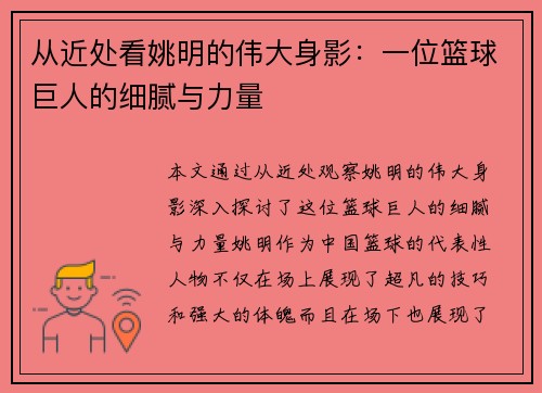 从近处看姚明的伟大身影：一位篮球巨人的细腻与力量